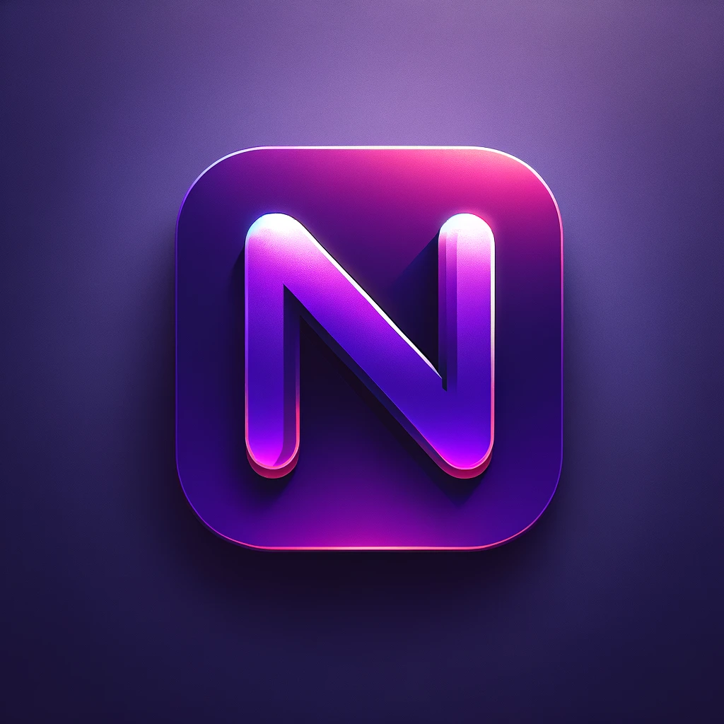 Illustration eines leuchtend violetten „N“ mit glänzender Oberfläche, das dem Konzept eines Streaming-Service-Logos ähnelt. Der Buchstabe steht zentral auf einem Hintergrund mit einem subtilen Hell-Dunkel-Lila-Farbverlauf, der ein Gefühl von Unterhaltung und Technologie hervorruft
